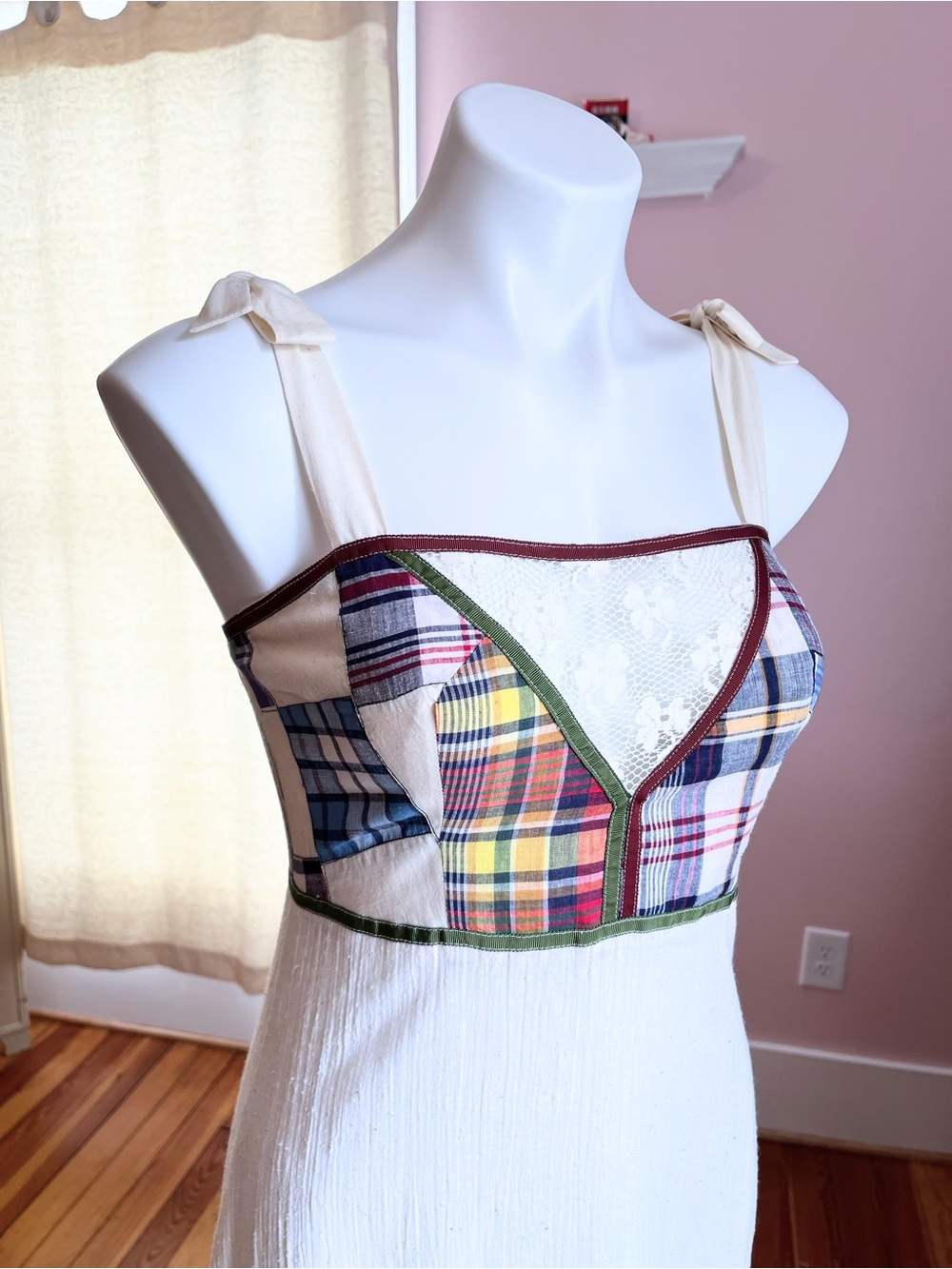 70s Cotton Patchwork Maxi dress with shawl - Picture 2 of 11